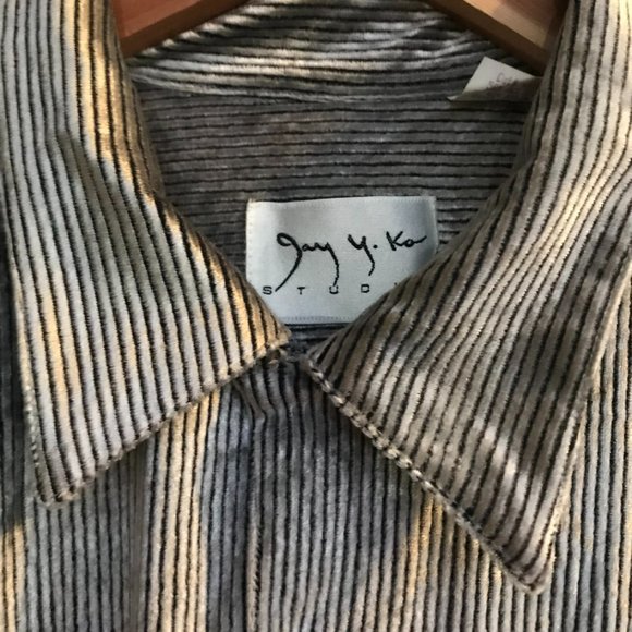 Vtg Jay Y. Ko Studios Silver Corduroy Striped Velvet Button Up Long Sleeve Large - Picture 10 of 14
